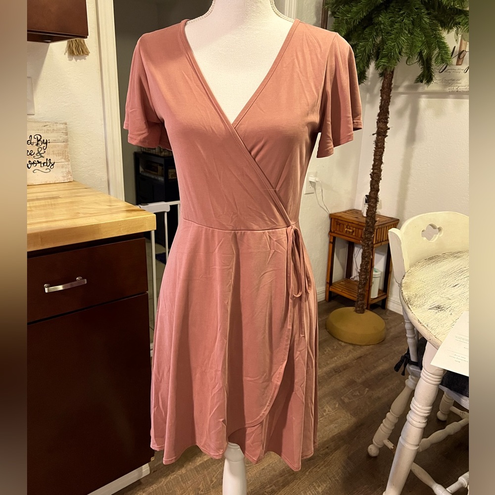Mauve Knit Wrap Dress